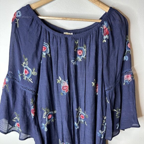 Anthropologie Fig & Flower Dress Womens Blue‎ Floral Embroidered Lined Boho Sz M - Picture 2 of 10